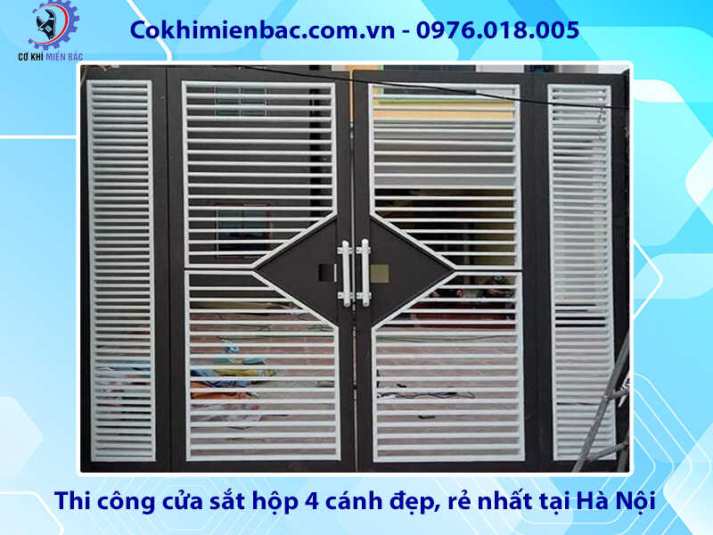 Thi công cửa sắt hộp 4 cánh đẹp, rẻ nhất tại Hà Nội