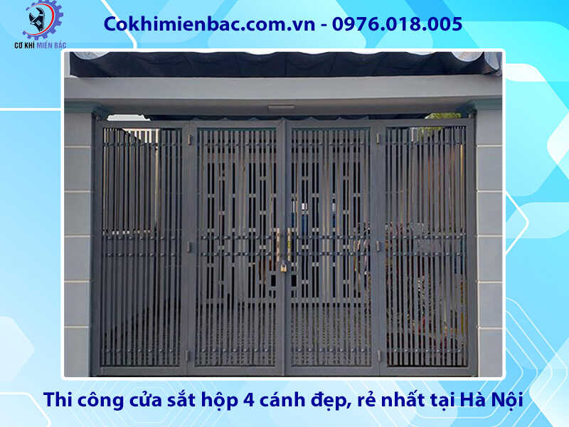 Thi công cửa sắt hộp 4 cánh đẹp, rẻ nhất tại Hà Nội