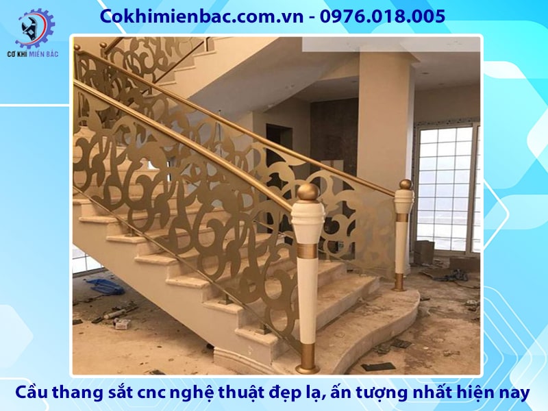 Cầu thang sắt cnc nghệ thuật đẹp lạ, ấn tượng nhất hiện nay