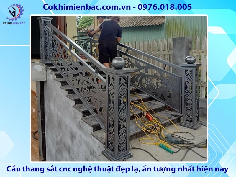 Cầu thang sắt cnc nghệ thuật đẹp lạ, ấn tượng nhất hiện nay