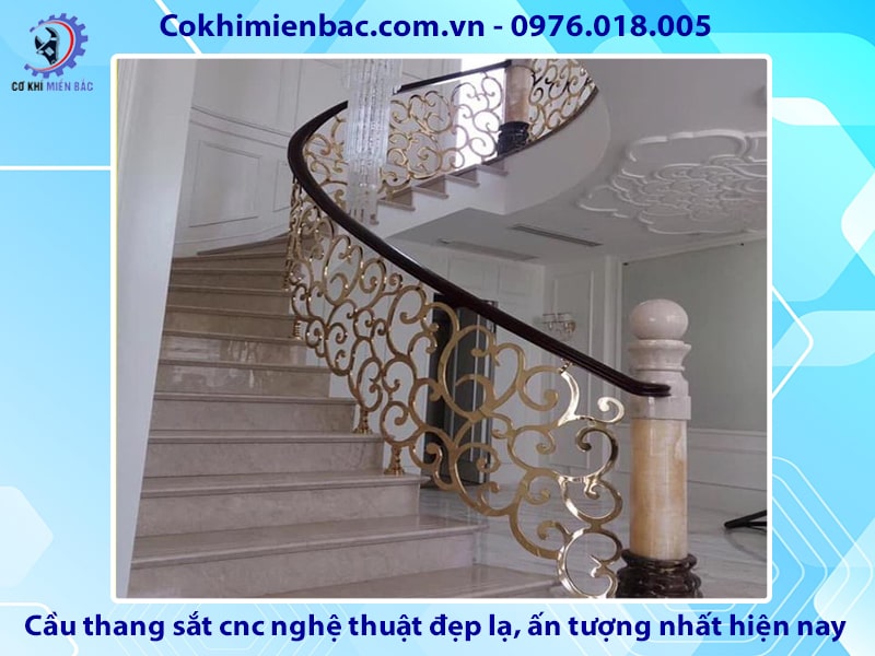 Cầu thang sắt cnc nghệ thuật đẹp lạ, ấn tượng nhất hiện nay