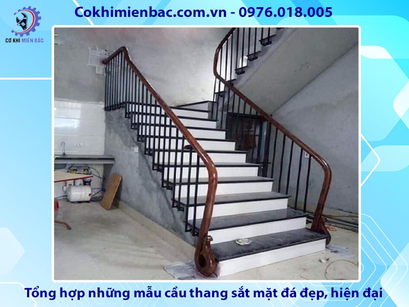 Tổng hợp những mẫu cầu thang sắt mặt đá đẹp, hiện đại