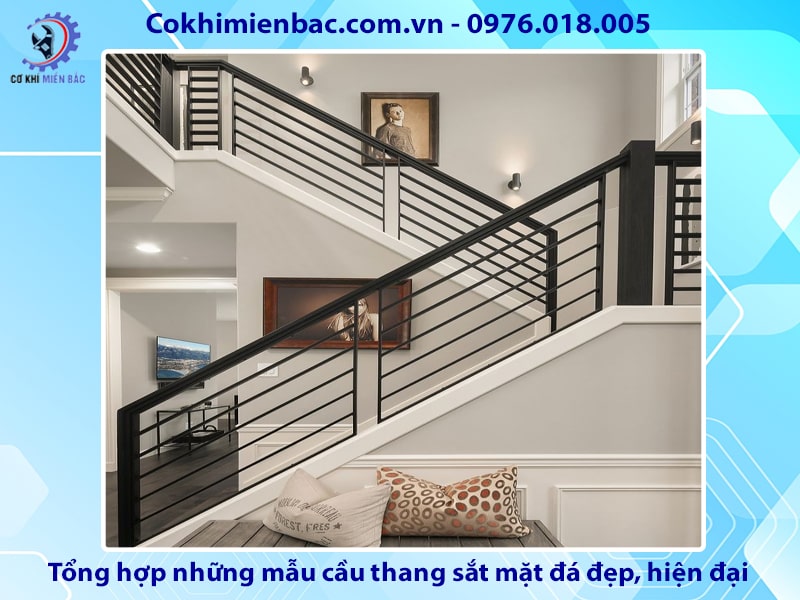 Tổng hợp những mẫu cầu thang sắt mặt đá đẹp, hiện đại