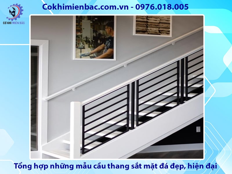 Tổng hợp những mẫu cầu thang sắt mặt đá đẹp, hiện đại