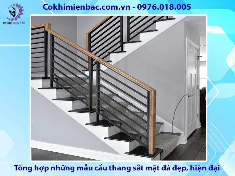 Tổng hợp những mẫu cầu thang sắt mặt đá đẹp, hiện đại