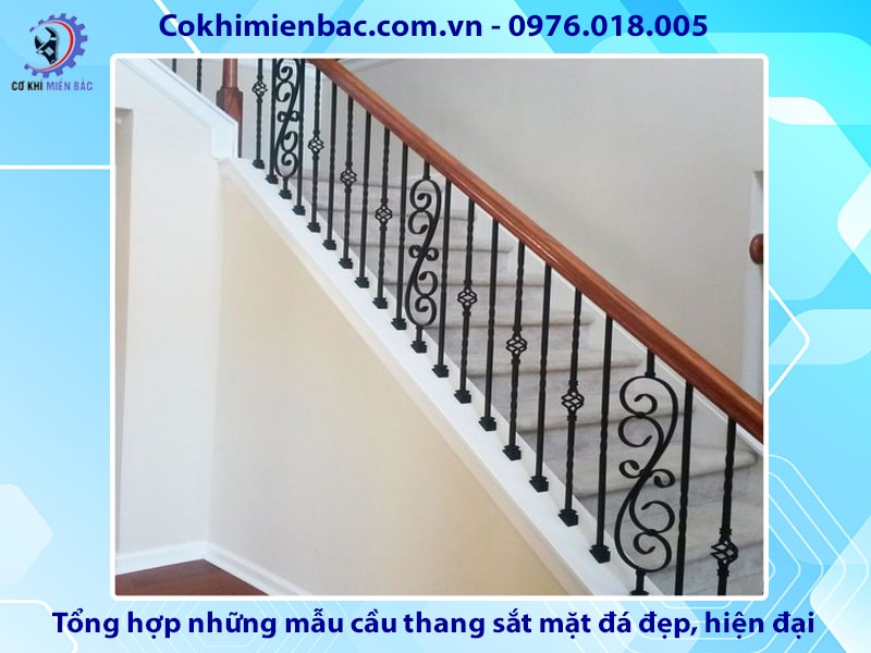 Tổng hợp những mẫu cầu thang sắt mặt đá đẹp, hiện đại