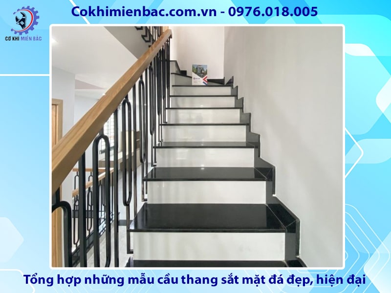 Tổng hợp những mẫu cầu thang sắt mặt đá đẹp, hiện đại