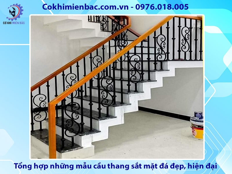 Tổng hợp những mẫu cầu thang sắt mặt đá đẹp, hiện đại