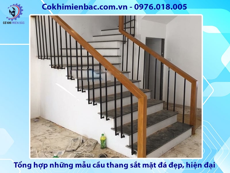 Tổng hợp những mẫu cầu thang sắt mặt đá đẹp, hiện đại