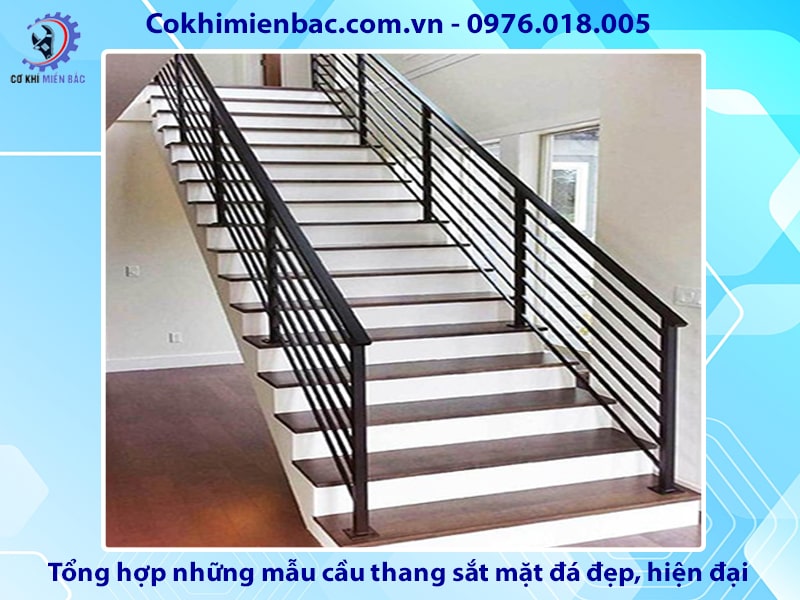 Tổng hợp những mẫu cầu thang sắt mặt đá đẹp, hiện đại