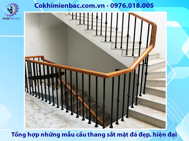 Tổng hợp những mẫu cầu thang sắt mặt đá đẹp, hiện đại