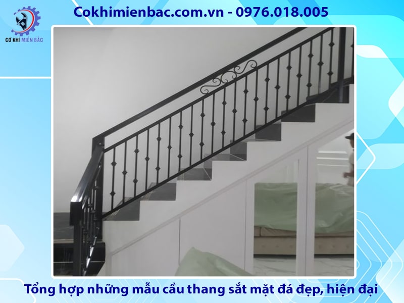 Tổng hợp những mẫu cầu thang sắt mặt đá đẹp, hiện đại