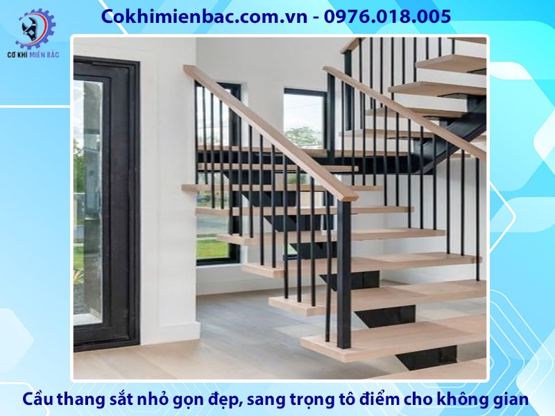 Cầu thang sắt nhỏ gọn đẹp, sang trọng tô điểm cho không gian