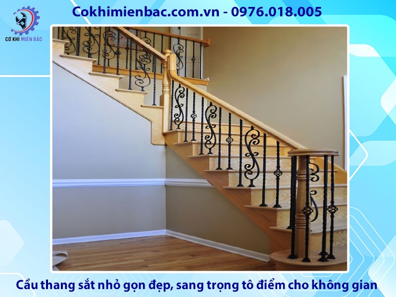 Cầu thang sắt nhỏ gọn đẹp, sang trọng tô điểm cho không gian