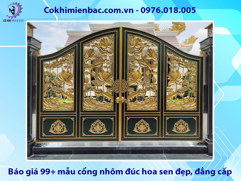 Báo giá 99+ mẫu cổng nhôm đúc hoa sen đẹp, đẳng cấp