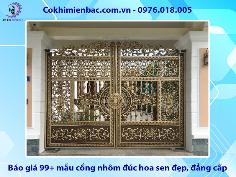 Báo giá 99+ mẫu cổng nhôm đúc hoa sen đẹp, đẳng cấp