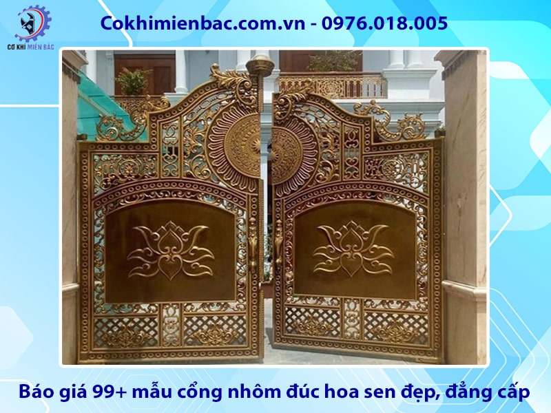 Báo giá 99+ mẫu cổng nhôm đúc hoa sen đẹp, đẳng cấp