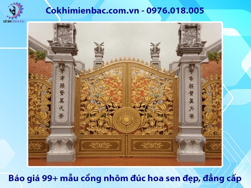 Báo giá 99+ mẫu cổng nhôm đúc hoa sen đẹp, đẳng cấp