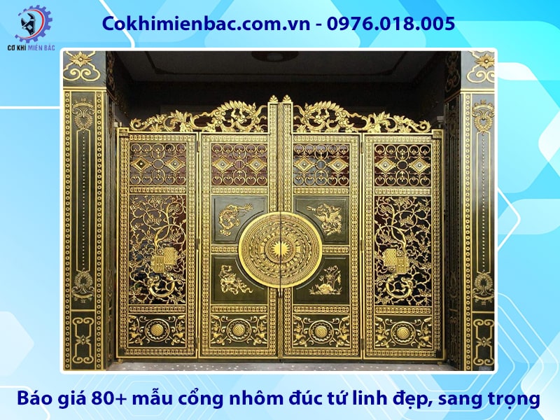 Báo giá 80+ mẫu cổng nhôm đúc tứ linh đẹp, sang trọng