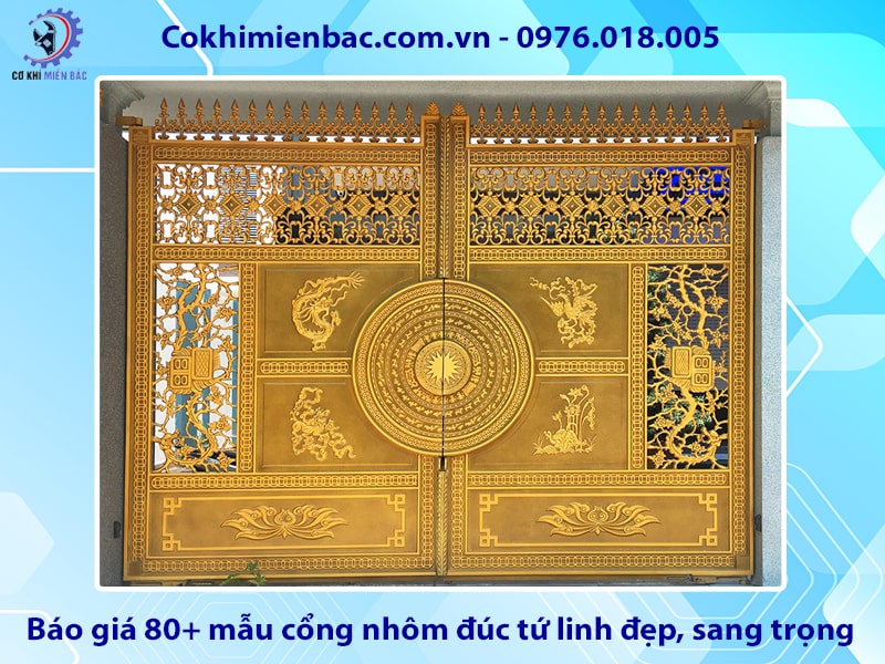 Báo giá 80+ mẫu cổng nhôm đúc tứ linh đẹp, sang trọng