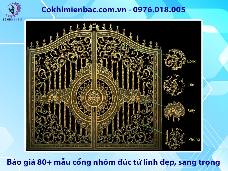 Báo giá 80+ mẫu cổng nhôm đúc tứ linh đẹp, sang trọng
