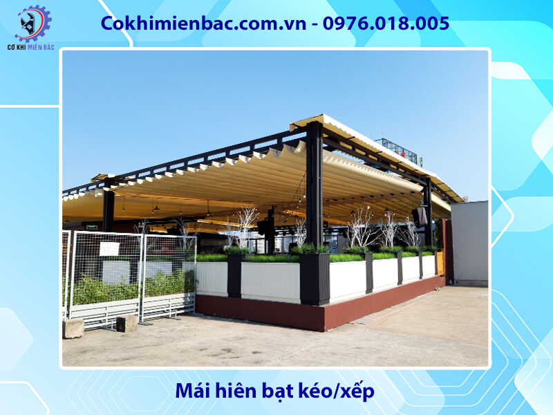 Các loại mái hiên nhà cấp 4 được ưa chuộng - Mái hiên bạt kéo/xếp