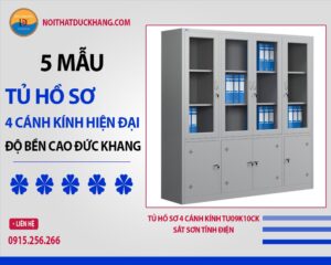 5 mẫu tủ hồ sơ 4 cánh kính hiện đại, độ bền cao Đức Khang
