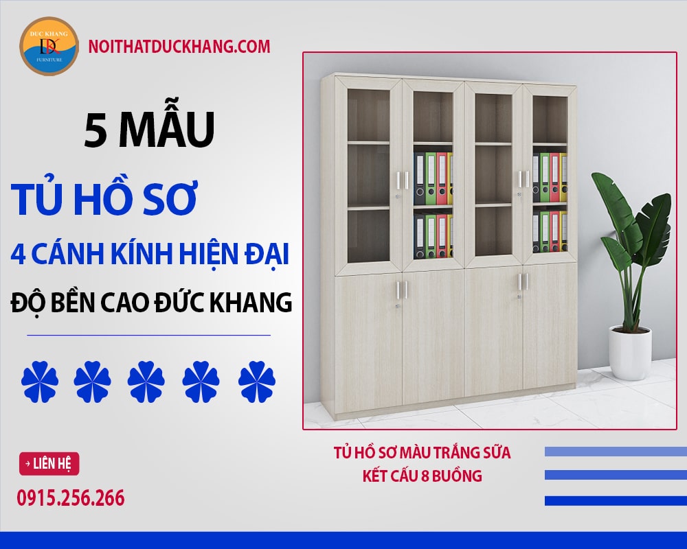 Tủ hồ sơ màu trắng sữa kết cấu 8 buồng