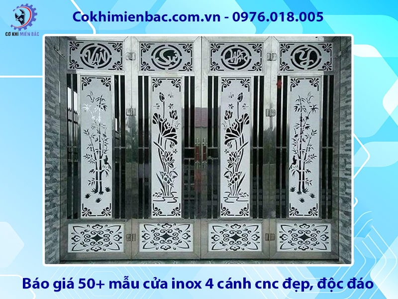 Báo giá 50+ mẫu cửa inox 4 cánh cnc đẹp, độc đáo, giá tốt