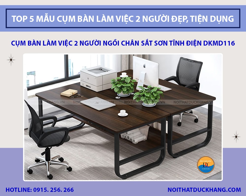 Cụm bàn làm việc 2 người ngồi chân sắt sơn tĩnh điện DKMD116 Cụm bàn làm việc 2 người ngồi chân sắt sơn tĩnh điện DKMD116