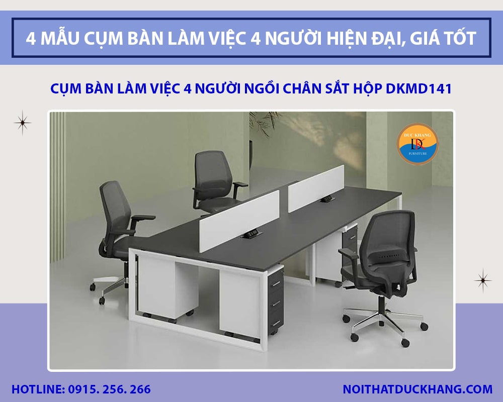 4 mẫu cụm bàn làm việc 4 người hiện đại, giá tốt 2025