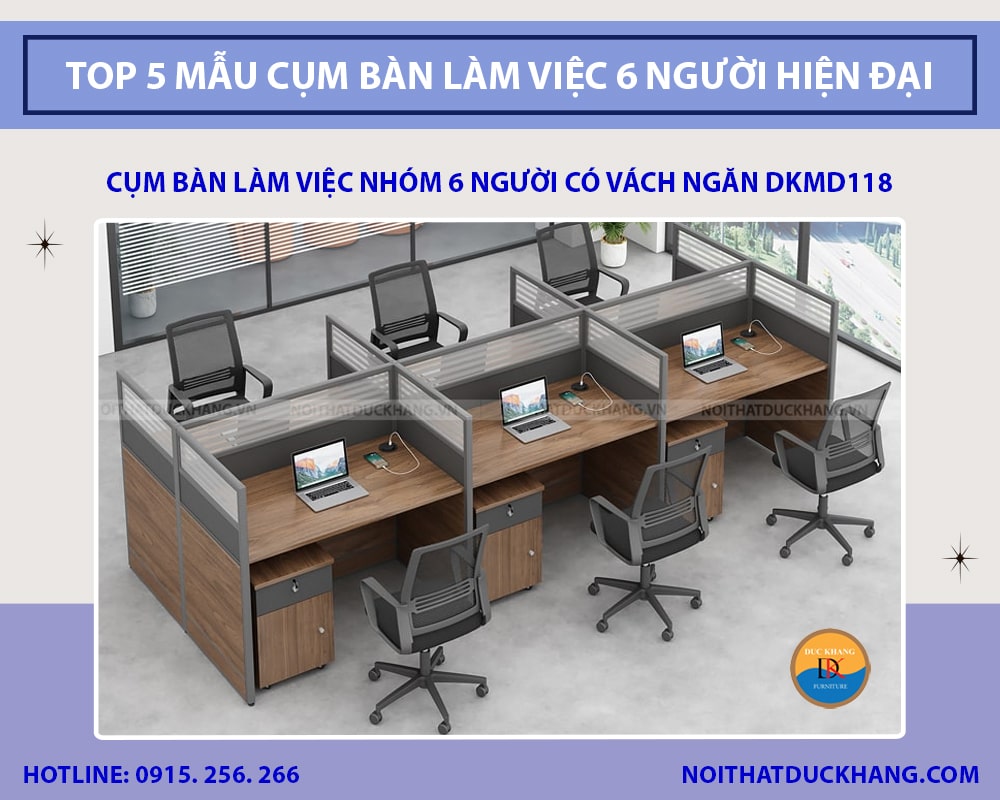 Cụm bàn làm việc nhóm 6 người có vách ngăn DKMD118