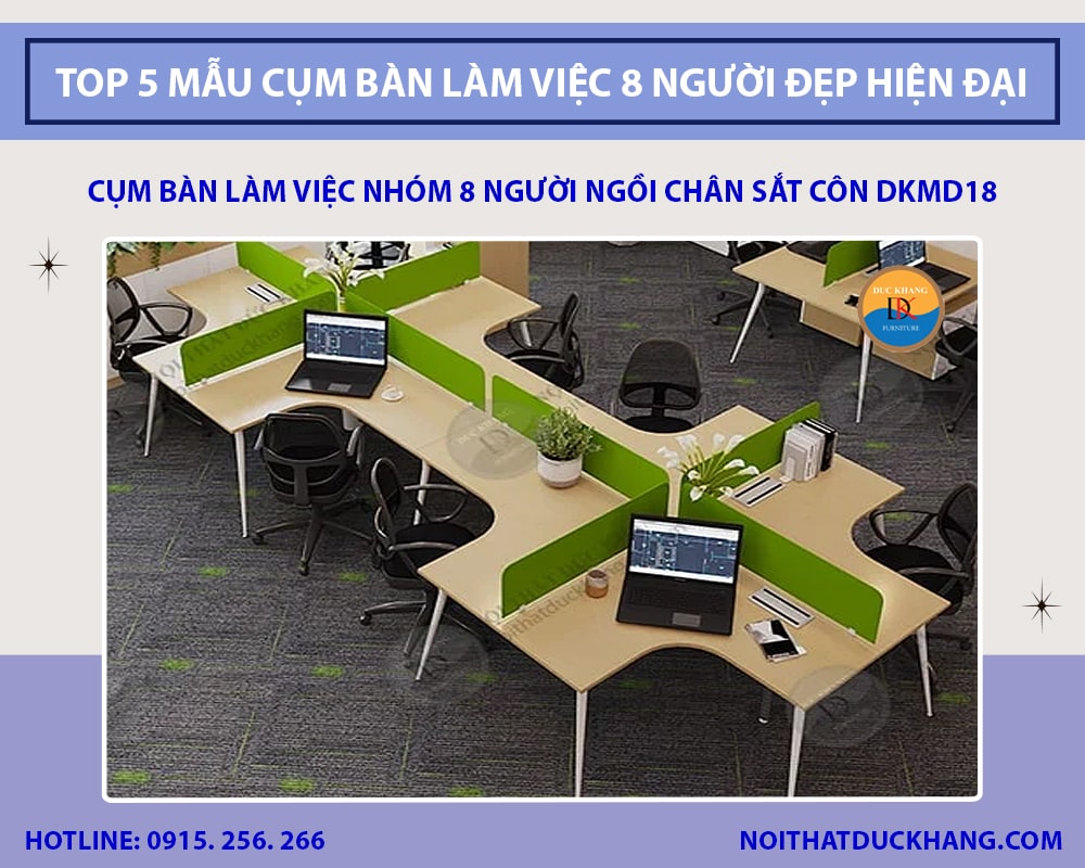 Cụm bàn làm việc nhóm 8 người ngồi chân sắt côn DKMD18