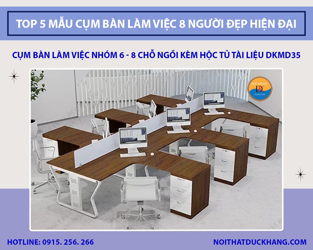 Top 5 mẫu cụm bàn làm việc 8 người đẹp hiện đại năm 2025