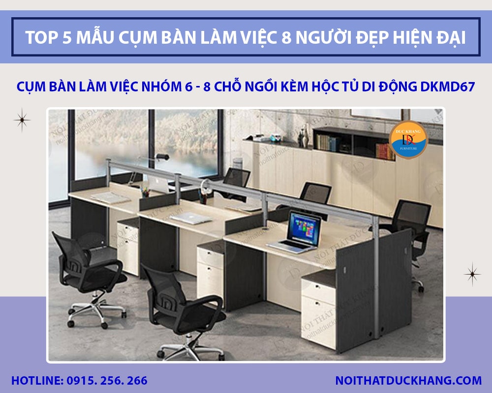 Cụm bàn làm việc nhóm 6 - 8 chỗ ngồi kèm hộc tủ di động DKMD67