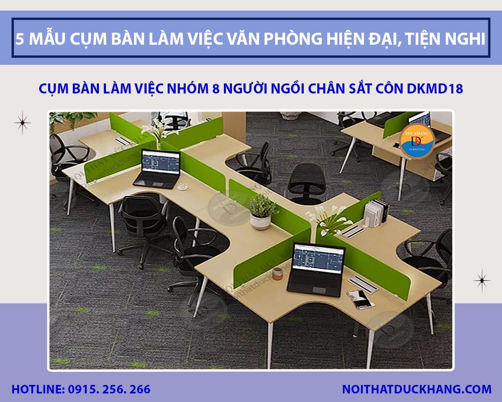 Cụm bàn làm việc nhóm 8 người ngồi chân sắt côn DKMD18 Cụm bàn làm việc nhóm 8 người ngồi chân sắt côn DKMD18