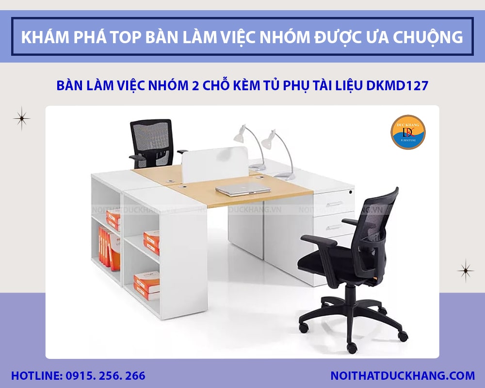 Bàn làm việc nhóm 2 chỗ kèm tủ phụ tài liệu DKMD127 Bàn làm việc nhóm 2 chỗ kèm tủ phụ tài liệu DKMD127