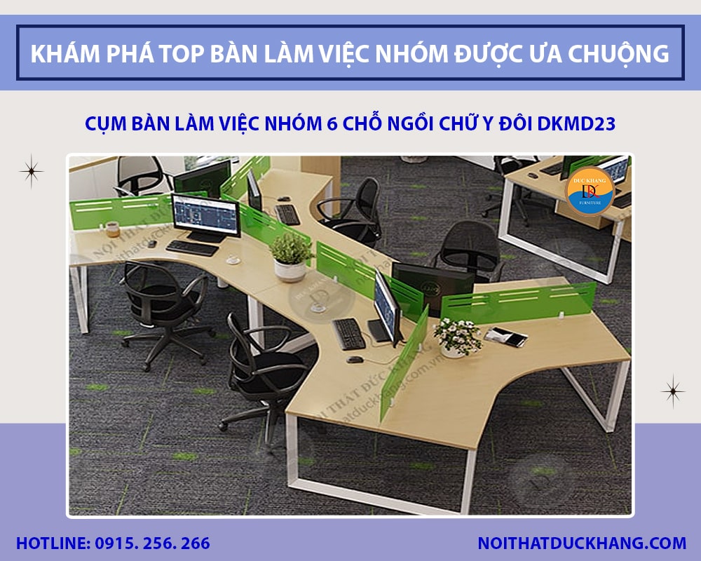 Cụm bàn làm việc nhóm 6 chỗ ngồi chữ Y đôi DKMD23 Cụm bàn làm việc nhóm 6 chỗ ngồi chữ Y đôi DKMD23
