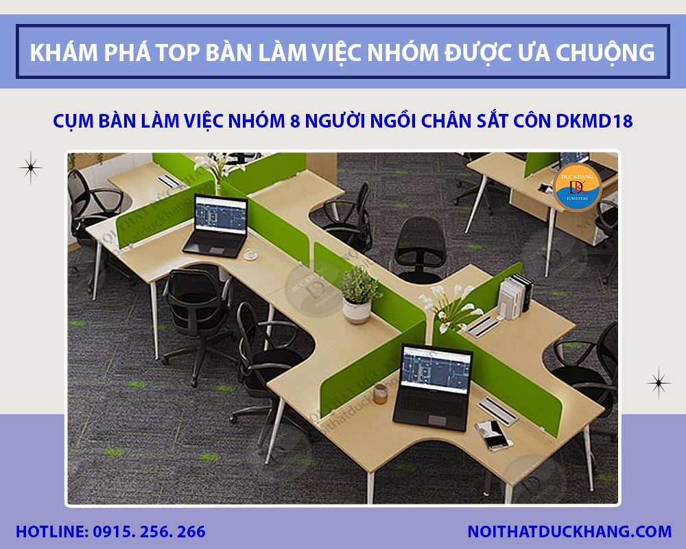 Cụm bàn làm việc nhóm 8 người ngồi chân sắt côn DKMD18 Cụm bàn làm việc nhóm 8 người ngồi chân sắt côn DKMD18
