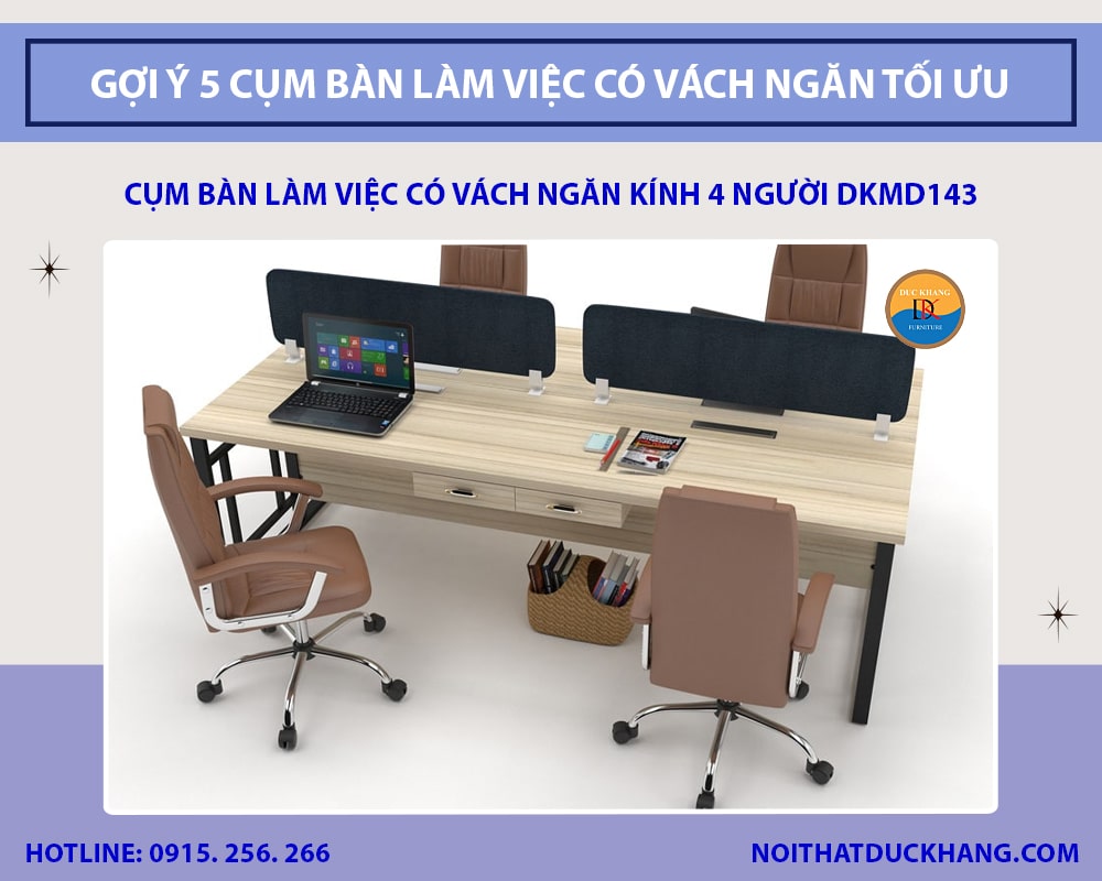 Cụm bàn làm việc có vách ngăn kính 4 người DKMD143