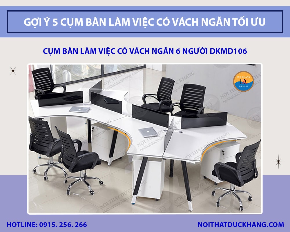 Cụm bàn làm việc có vách ngăn 6 người DKMD106