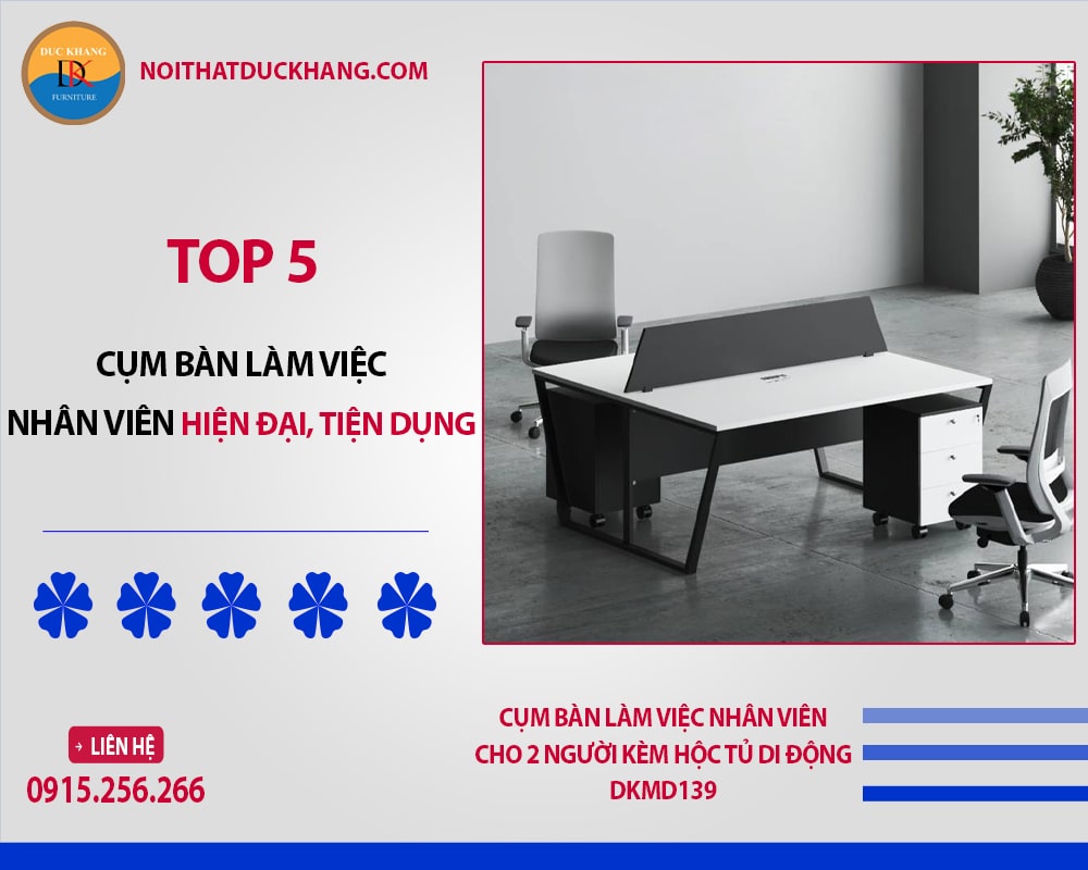 Cụm bàn làm việc nhân viên cho 2 người kèm hộc tủ di động DKMD139