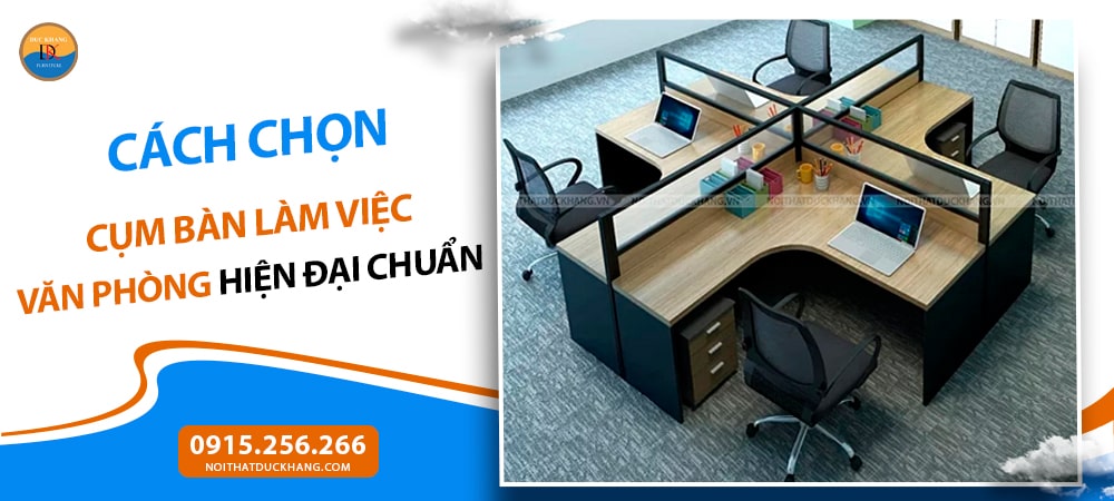 Cụm bàn làm việc văn phòng hiện đại nhóm 4 chỗ có vách ngăn DKMD128