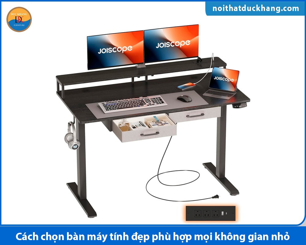 Bàn máy tính đẹp tích hợp ngăn kéo, kệ màn hình, cổng sạc tiện lợi BTNDK34 Bàn máy tính đẹp tích hợp ngăn kéo, kệ màn hình, cổng sạc tiện lợi BTNDK34