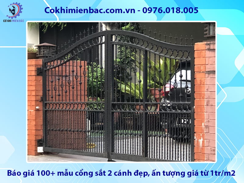 Báo giá 100+ mẫu cổng sắt 2 cánh đẹp, ấn tượng giá từ 1tr/m2