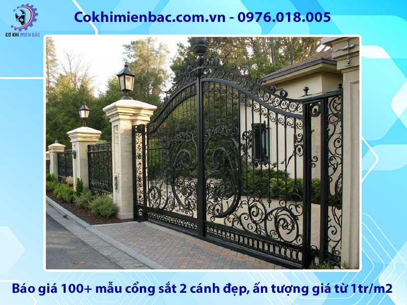Báo giá 100+ mẫu cổng sắt 2 cánh đẹp, ấn tượng giá từ 1tr/m2