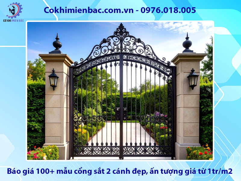 Báo giá 100+ mẫu cổng sắt 2 cánh đẹp, ấn tượng giá từ 1tr/m2