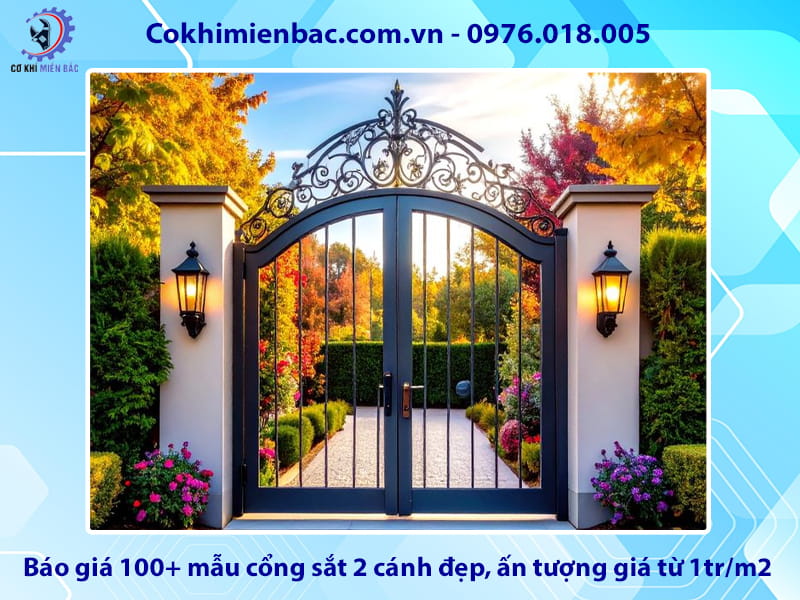 Báo giá 100+ mẫu cổng sắt 2 cánh đẹp, ấn tượng giá từ 1tr/m2