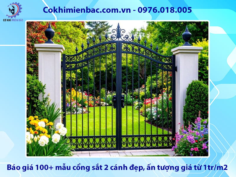 Báo giá 100+ mẫu cổng sắt 2 cánh đẹp, ấn tượng giá từ 1tr/m2
