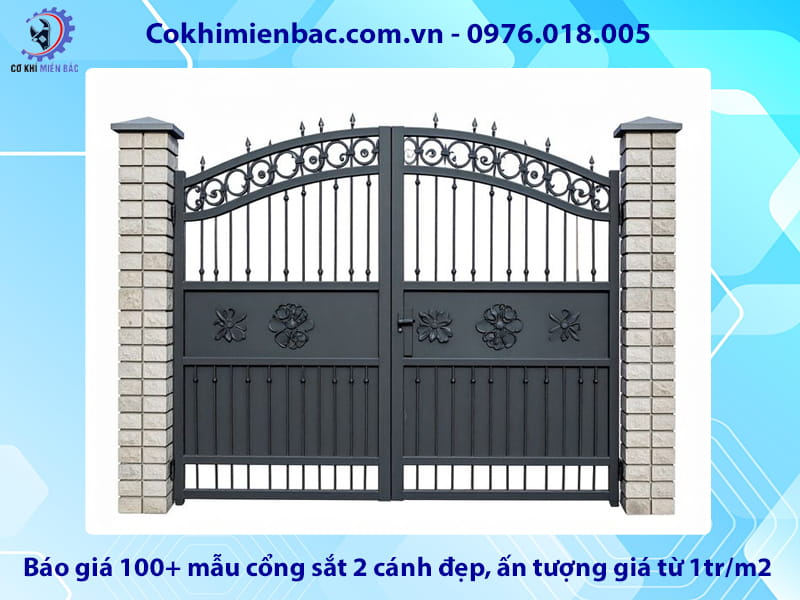 Báo giá 100+ mẫu cổng sắt 2 cánh đẹp, ấn tượng giá từ 1tr/m2